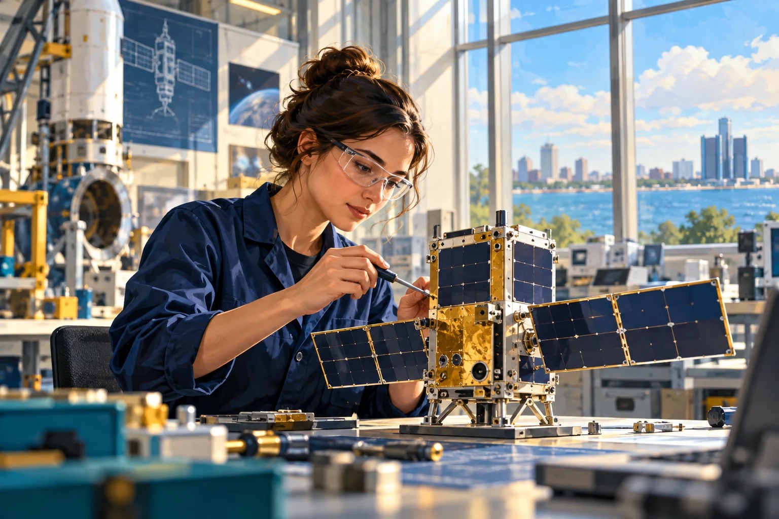 Editorial illustration: aerospace — Detroit Space Innovation Hub Sets October 28 Launch